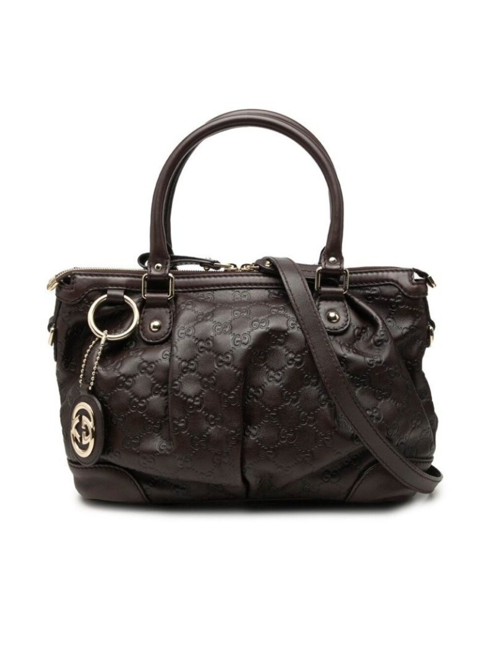 Gucci Guccissima Sukey 2-Way Shoulder Bag Brown Leather